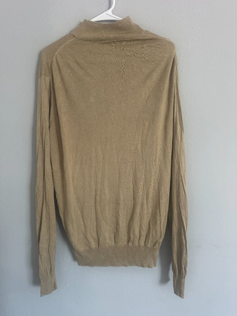 Jos. A. Bank 100% Silk Mock Neck Sweater Mens M Beige Lightweight Luxury Knit - Picture 3 of 6